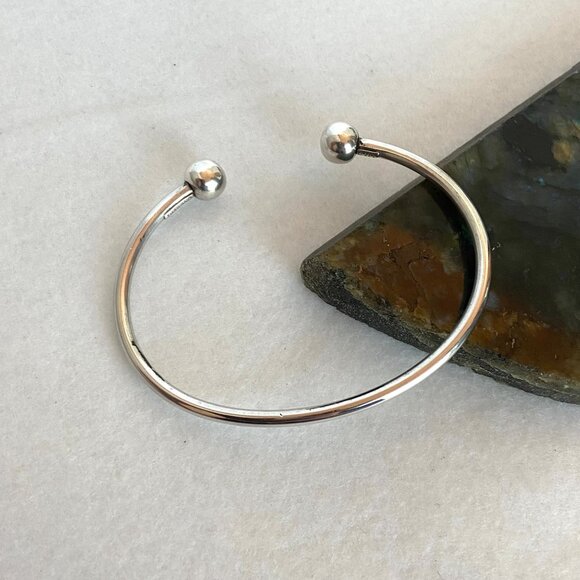 Sterling Silver 925 Thailand Removable Ball Bead Oval Cuff Charm Bracelet Sz 7 - Picture 8 of 16